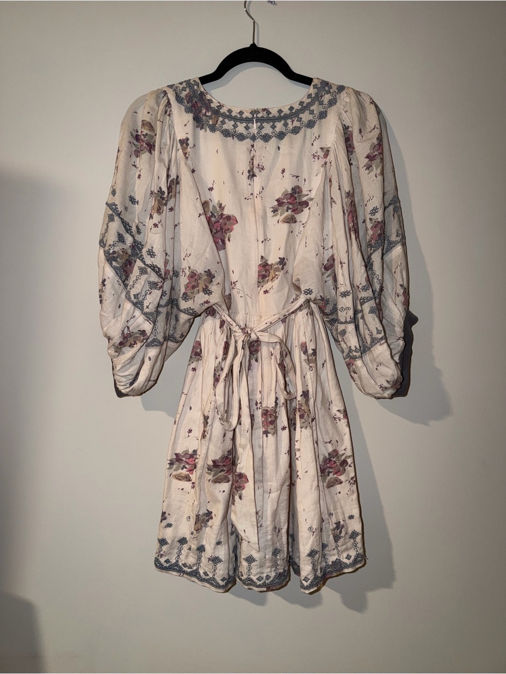Free People Cream Mini Dress with Dusty Rose & Muted Blue Floral - Picture 2 of 3